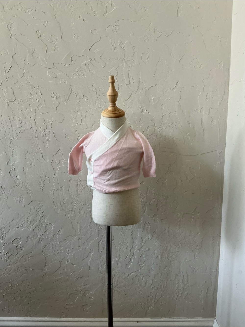 Angel Dear Pink Wrap-Front Knit Top with White Trim